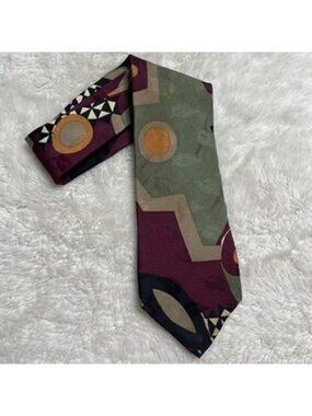 Vintage Bugatti Mens Silk Tie Abstract Geometric Mob Print Retro 90s Italian Sil